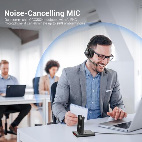 Bluetooth Wireless Headset with Mic for Work, Bluetooth 5.2, Advanced Noise-Cancelling Microphone, Calls Clear - Comfortable Over-Ear Headphones for PC, Laptop, iPhone, Android, Zoom, Office in Saudi Arabia