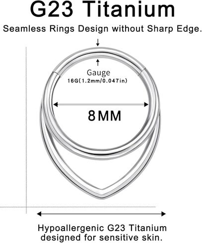 VOJO G23 Titanium 16G Teardrop Septum Ring Daith Piercing Earrings Jewelry Tragus Helix Nose Rings for Women in Kuwait