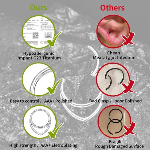 VOJO G23 Titanium 16G Teardrop Septum Ring Daith Piercing Earrings Jewelry Tragus Helix Nose Rings for Women in Kuwait