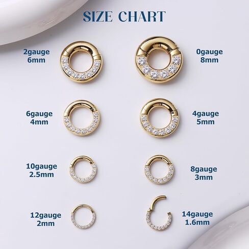 Bodybonita G23 Titanium 0g 2g 4g 6g 8g 10g 12g 14g Cz حلقات الحاجز Pa أنف الأطواق الأذن الفرس لأوزان الأذن لمجوهرات الأذن الممتدة 10 مم 12 ملم الفضة/الذهب/الأسود in Saudi Arabia