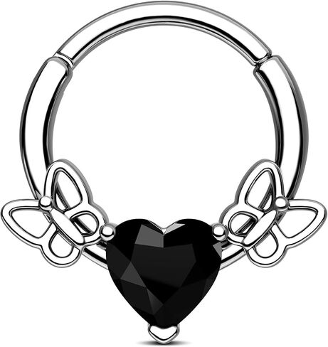 CM Crareesi Mania Heart Septum Ring 16g الحاجز المجوهرات 316L من الفولاذ المقاوم للصدأ الفولاذ الفراشة in Saudi Arabia