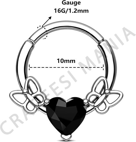 CM Crareesi Mania Heart Septum Ring 16g الحاجز المجوهرات 316L من الفولاذ المقاوم للصدأ الفولاذ الفراشة in Saudi Arabia