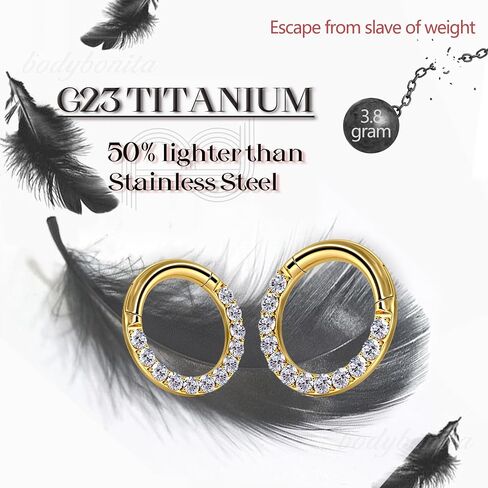 Bodybonita G23 Titanium 0g 2g 4g 6g 8g 10g 12g 14g Cz حلقات الحاجز Pa أنف الأطواق الأذن الفرس لأوزان الأذن لمجوهرات الأذن الممتدة 10 مم 12 ملم الفضة/الذهب/الأسود in Saudi Arabia