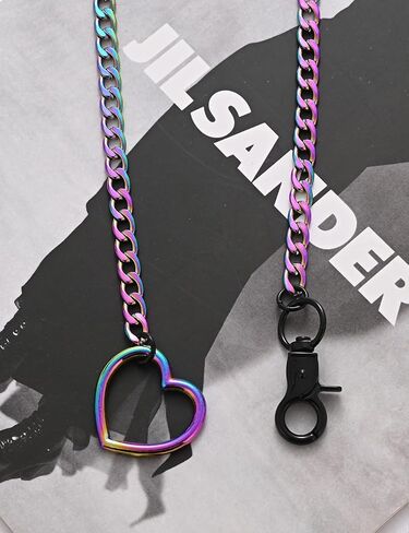 Slip Chain Rainbow Chunky Necklace for Women, Heart Cuban Long Layered Jewelry, Adjustable Thick Collar Necklace Heart Loop Choker in Kuwait
