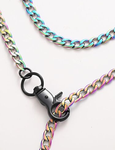 Slip Chain Rainbow Chunky Necklace for Women, Heart Cuban Long Layered Jewelry, Adjustable Thick Collar Necklace Heart Loop Choker in Kuwait