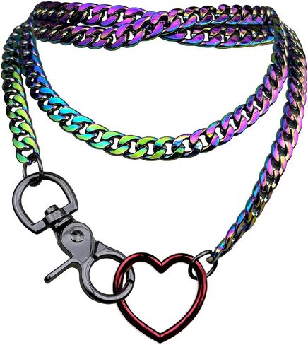 Slip Chain Rainbow Chunky Necklace for Women, Heart Cuban Long Layered Jewelry, Adjustable Thick Collar Necklace Heart Loop Choker in Kuwait