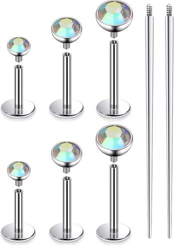 Ruifan Titanium Flat Back Lip Rings خارجيًا على الأقسام الخيطية أزرار أنف Rings 20g 18g 16g مرصعة بالجواهر جولة Cz Tragus الفص Rook Helix Conch Labret Medusa Percing Jewelry for Women Men Men in Saudi Arabia