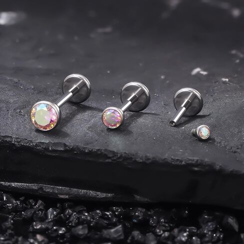 Ruifan Titanium Flat Back Lip Rings خارجيًا على الأقسام الخيطية أزرار أنف Rings 20g 18g 16g مرصعة بالجواهر جولة Cz Tragus الفص Rook Helix Conch Labret Medusa Percing Jewelry for Women Men Men in Saudi Arabia