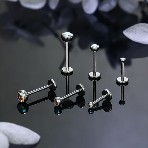 Ruifan Titanium Flat Back Lip Rings خارجيًا على الأقسام الخيطية أزرار أنف Rings 20g 18g 16g مرصعة بالجواهر جولة Cz Tragus الفص Rook Helix Conch Labret Medusa Percing Jewelry for Women Men Men in Saudi Arabia