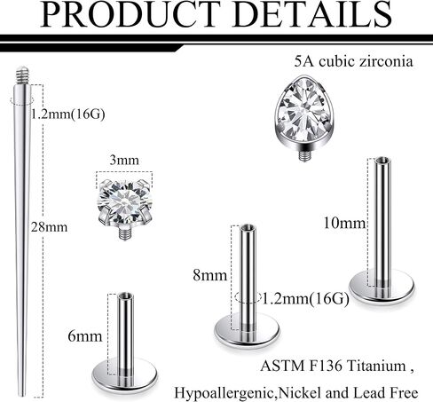 Ruifan Titanium Flat Back Lip Rings Internally Threaded Earrings Studs Nose Rings 16G Drop Flower Start Leaf Tragus Cartilage Lobe Rook Helix Conch Labret Medusa Piercing Jewelry for Women Men in Saudi Arabia