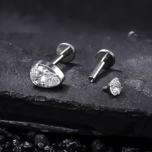 Ruifan Titanium Flat Back Lip Rings Internally Threaded Earrings Studs Nose Rings 16G Drop Flower Start Leaf Tragus Cartilage Lobe Rook Helix Conch Labret Medusa Piercing Jewelry for Women Men in Saudi Arabia