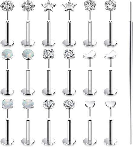20G 18G 16G Threadless Flat Back Earrings Nose Rings Studs Surgical Stainless Steel Opal CZ Nose Rings Stud Tragus Helix Conch Cartilage Earrings Piercing Jewelry For Women Men Hypoallergenic in Saudi Arabia