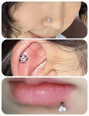 20G 18G 16G Threadless Flat Back Earrings Nose Rings Studs Surgical Stainless Steel Opal CZ Nose Rings Stud Tragus Helix Conch Cartilage Earrings Piercing Jewelry For Women Men Hypoallergenic in Saudi Arabia
