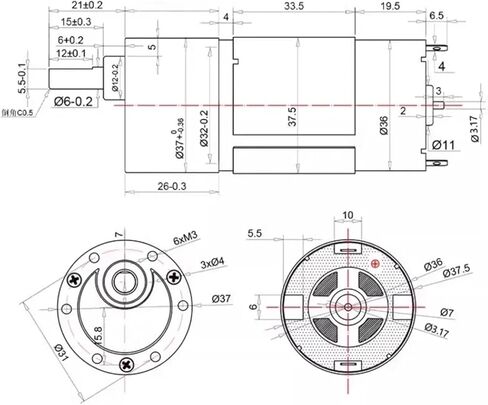 Gear Motor JGB37-555 Micro DC Speed Motor Motor 12V24V Gear Low Speed Motor can Reverse Rotation(Motor x Stand,142RPM_24V) in Kuwait