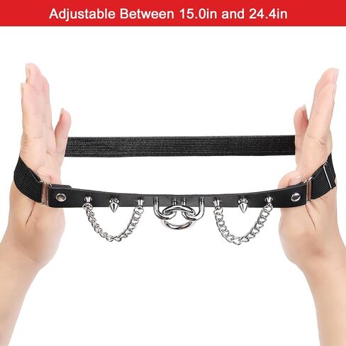 2PCs Adjustable Studded O-ring Leg Garter, Elastic Punk Thigh Garters with Chains for Women Parties, Black in Saudi Arabia