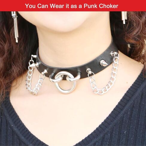 2PCs Adjustable Studded O-ring Leg Garter, Elastic Punk Thigh Garters with Chains for Women Parties, Black in Saudi Arabia