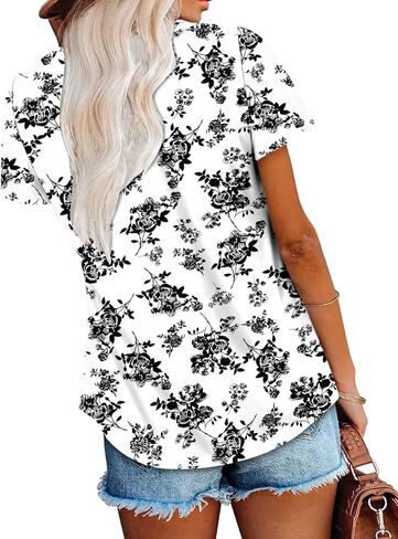 onlypuff Womens Flowy Tunic Tops Short Sleeve Shirts Round Neck Ladies Blouses Summer Fashon Trendy Top in Kuwait
