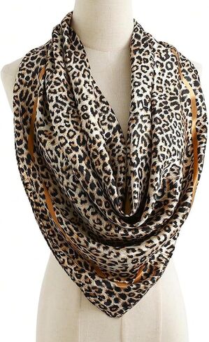 35 Inch Leopard Print Silk Head Scarf for Women Satin Hair Neck Scarf Wrap Large Lightweight Bandana in Kuwait