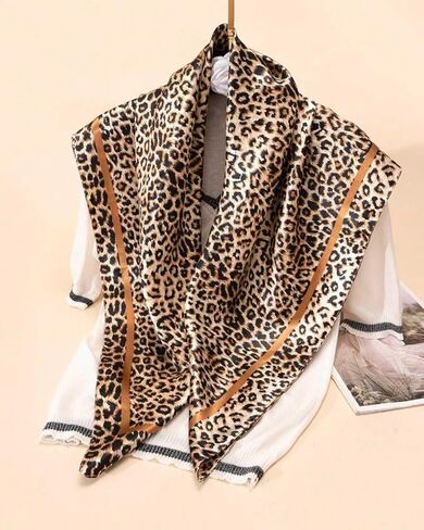 35 Inch Leopard Print Silk Head Scarf for Women Satin Hair Neck Scarf Wrap Large Lightweight Bandana in Kuwait