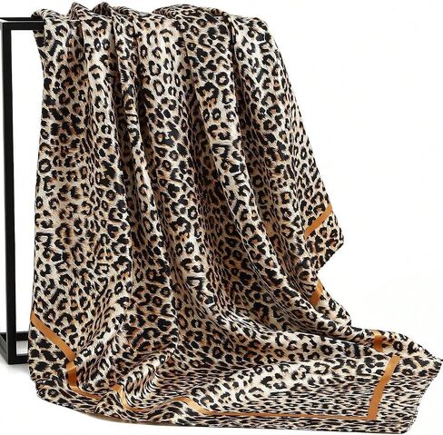 35 Inch Leopard Print Silk Head Scarf for Women Satin Hair Neck Scarf Wrap Large Lightweight Bandana in Kuwait