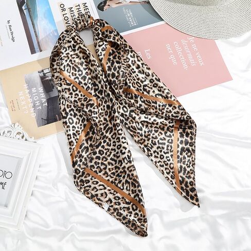 35 Inch Leopard Print Silk Head Scarf for Women Satin Hair Neck Scarf Wrap Large Lightweight Bandana in Kuwait