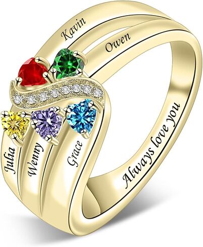 رواتب الأمهات الفضيات الاسترليني مع حلقة Birthstones للنساء حلقات شخصية مع اسم العائلة خاتم مخصص لأمي جدة نانا in Kuwait