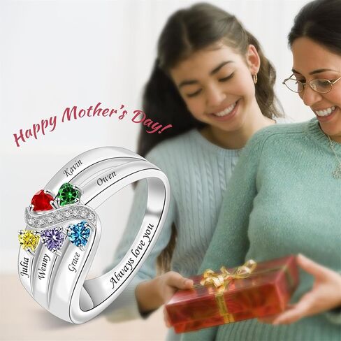 رواتب الأمهات الفضيات الاسترليني مع حلقة Birthstones للنساء حلقات شخصية مع اسم العائلة خاتم مخصص لأمي جدة نانا in Kuwait