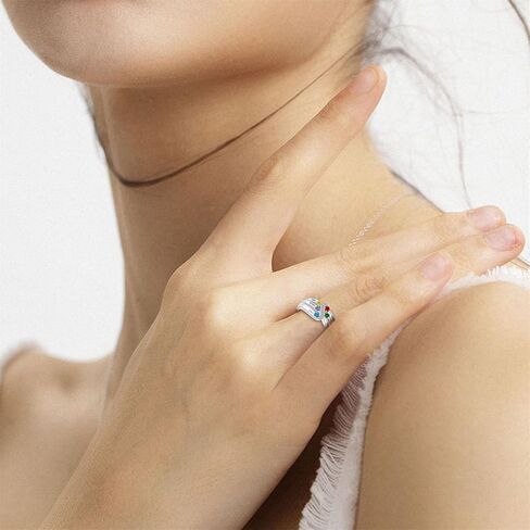 رواتب الأمهات الفضيات الاسترليني مع حلقة Birthstones للنساء حلقات شخصية مع اسم العائلة خاتم مخصص لأمي جدة نانا in Kuwait