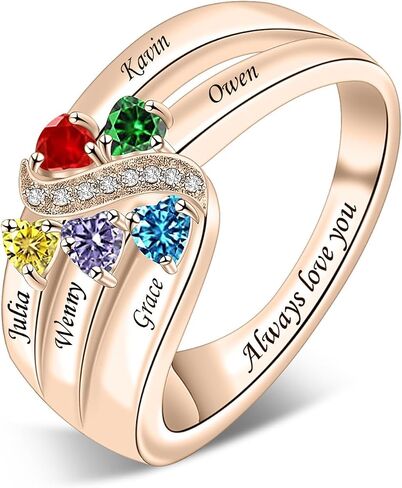 رواتب الأمهات الفضيات الاسترليني مع حلقة Birthstones للنساء حلقات شخصية مع اسم العائلة خاتم مخصص لأمي جدة نانا in Kuwait