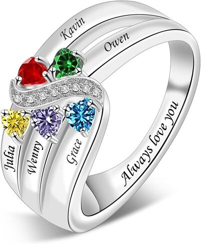 رواتب الأمهات الفضيات الاسترليني مع حلقة Birthstones للنساء حلقات شخصية مع اسم العائلة خاتم مخصص لأمي جدة نانا in Kuwait