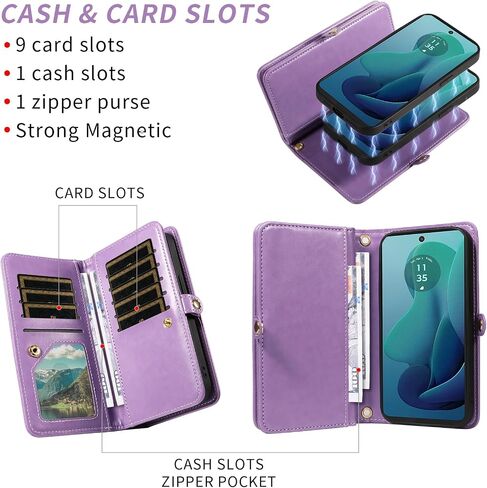 Asuwish Phone Case for Motorola Moto G 5G 2024 Zipper Wallet Magnetic Detachable Cell Cover with Tempered Glass Screen Protector Crossbody Strap Mandala Flower Card Holder G5G 5 G G5 Women Rose Gold in Saudi Arabia
