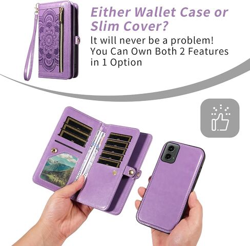 Asuwish Phone Case for Motorola Moto G 5G 2024 Zipper Wallet Magnetic Detachable Cell Cover with Tempered Glass Screen Protector Crossbody Strap Mandala Flower Card Holder G5G 5 G G5 Women Rose Gold in Saudi Arabia