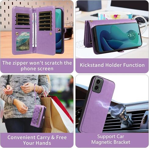 Asuwish Phone Case for Motorola Moto G 5G 2024 Zipper Wallet Magnetic Detachable Cell Cover with Tempered Glass Screen Protector Crossbody Strap Mandala Flower Card Holder G5G 5 G G5 Women Rose Gold in Saudi Arabia