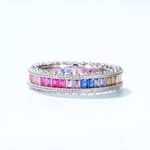 14K Solid Gold over S925 Rectangular Rainbow Moissanite Ring, Bold Statement Piece, Eye-Catching Gift for Modern Women in Saudi Arabia