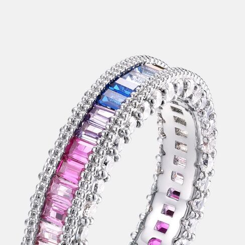 14K Solid Gold over S925 Rectangular Rainbow Moissanite Ring, Bold Statement Piece, Eye-Catching Gift for Modern Women in Saudi Arabia