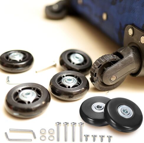 استبدال عجلات الأمتعة uxcell 70 × 19 مم/2.8 بوصة × 0.8 بوصة أدوات إصلاح العجلات المطاطية الدوارة لحقيبة التزلج الخارجية، مجموعة واحدة باللون الأسود in Saudi Arabia