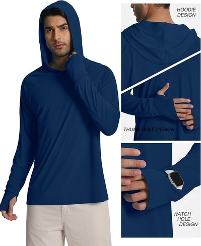 Hotfiary Mens Sun Protection Hoodie UPF 50+ Fishing Shirt for Men Long Sleeve UV Hooded Rash Guard Swim Shirts Running Hiking in Saudi Arabia