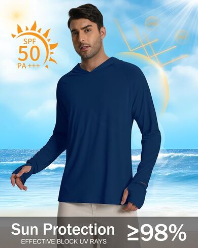 Hotfiary Mens Sun Protection Hoodie UPF 50+ Fishing Shirt for Men Long Sleeve UV Hooded Rash Guard Swim Shirts Running Hiking in Saudi Arabia