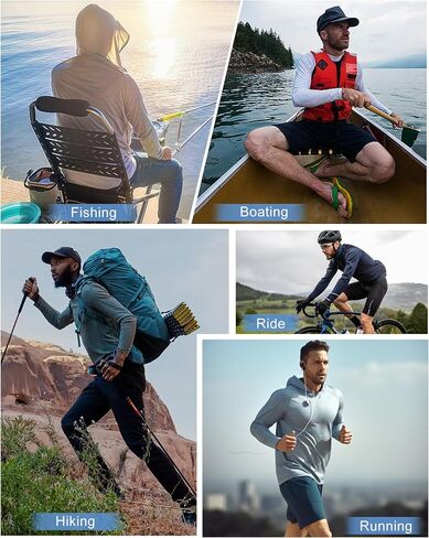 Hotfiary Mens Sun Protection Hoodie UPF 50+ Fishing Shirt for Men Long Sleeve UV Hooded Rash Guard Swim Shirts Running Hiking in Saudi Arabia