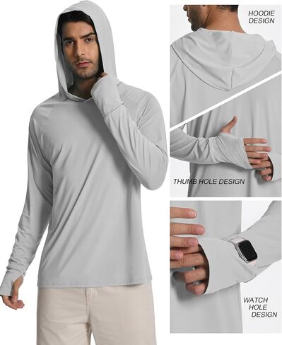 Hotfiary Mens Sun Protection Hoodie UPF 50+ Fishing Shirt for Men Long Sleeve UV Hooded Rash Guard Swim Shirts Running Hiking in Saudi Arabia
