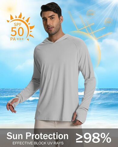 Hotfiary Mens Sun Protection Hoodie UPF 50+ Fishing Shirt for Men Long Sleeve UV Hooded Rash Guard Swim Shirts Running Hiking in Saudi Arabia