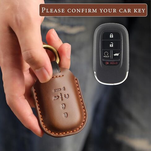 fits for Honda Key Fob Covers. Compatible with 2022-2025 Accord, CR-V, HR-V, Passport, Ridgeline, BR-V, Civic, Pilot, Insight 5 Button Smart Leather Car Key Shell Case Chain /Brown in Saudi Arabia