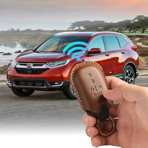 fits for Honda Key Fob Covers. Compatible with 2022-2025 Accord, CR-V, HR-V, Passport, Ridgeline, BR-V, Civic, Pilot, Insight 5 Button Smart Leather Car Key Shell Case Chain /Brown in Saudi Arabia