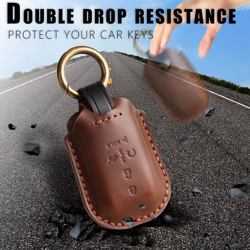 fits for Honda Key Fob Covers. Compatible with 2022-2025 Accord, CR-V, HR-V, Passport, Ridgeline, BR-V, Civic, Pilot, Insight 5 Button Smart Leather Car Key Shell Case Chain /Brown in Saudi Arabia