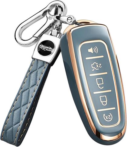 غطاء مفتاح FOB لفورد مع keychain explorer Edge Expedition Flex Fecy Taurus Lincoln MKS MKT MKX Premium Soft TPU حامل حالة الحماية الكاملة (أسود) in Kuwait
