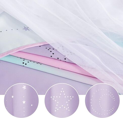 NICETOWN Moon Star Curtains for Girls Bedroom Kids Blackout Decor Light Blocking Sheer Overlay Princess Curtains Rainbow Striped Layered Window Curtains, 1 Panel, 52W x 84L, Purple Blue Pink in Saudi Arabia
