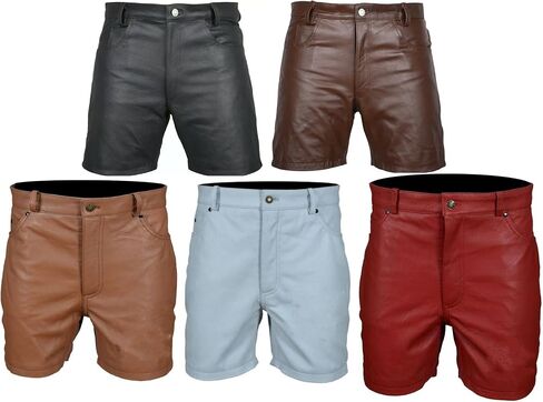 Mens Leather Shorts Genuine Real Leather Multi Pockets Pant Style Zipper Shorts Nicker for Workout,Running,Gym,Party in Saudi Arabia