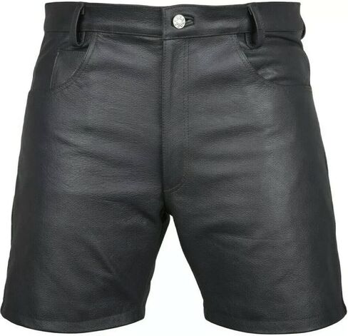 Mens Leather Shorts Genuine Real Leather Multi Pockets Pant Style Zipper Shorts Nicker for Workout,Running,Gym,Party in Saudi Arabia