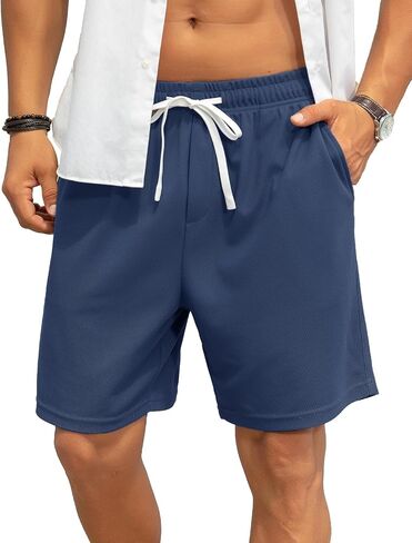 Men's 7 Inch Inseam Casual Shorts Elastic Waist Drawstring Lightweight Summer Shorts with Pockets in Saudi Arabia