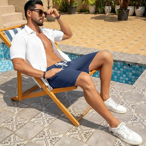 Men's 7 Inch Inseam Casual Shorts Elastic Waist Drawstring Lightweight Summer Shorts with Pockets in Saudi Arabia
